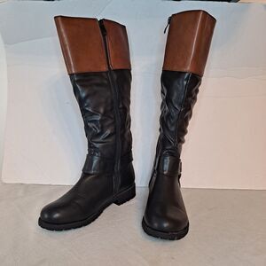 Nature Breeze Riding Boots Women's Size 7 Black Brown Faux Leather